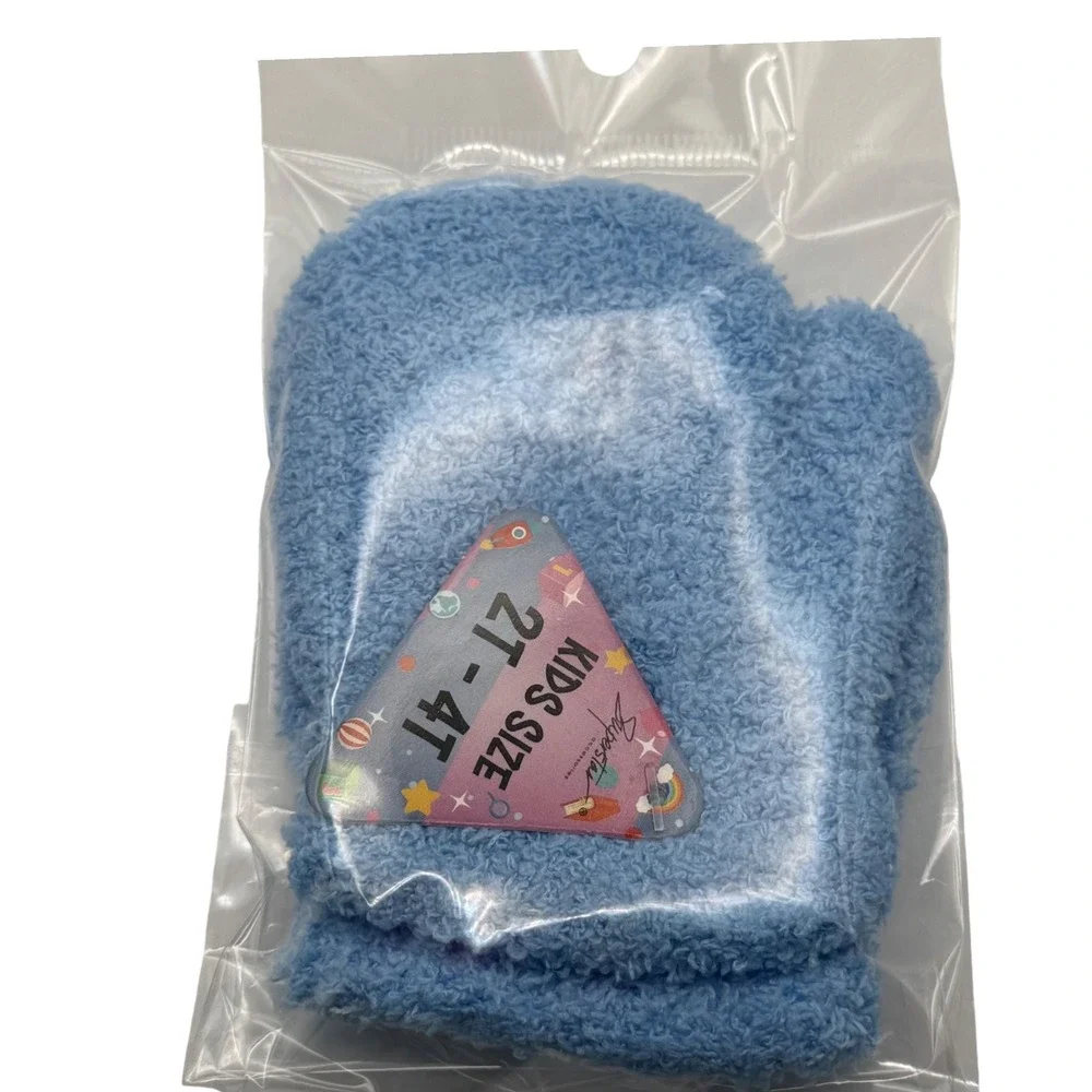 Kids Cozy Fuzzy Mittens Blue Size 2T 4T Winter Warm Soft